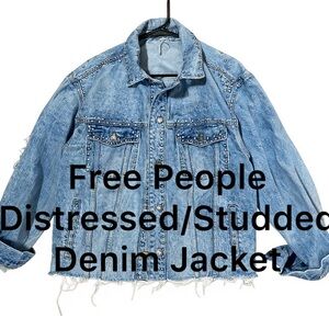 Free People Blue Studded Denim Jacket